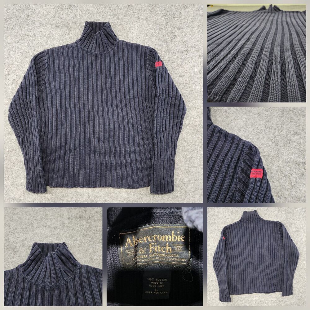 VTG Abercrombie‎ & Fitch A&F ANF Mens L Large 100% Cotton Knit Ribbed Sweater
